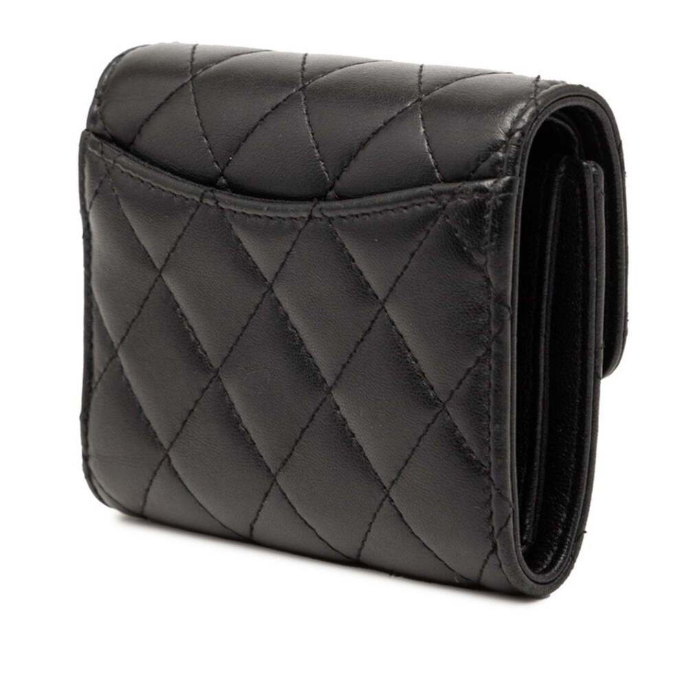 CHANEL Authentic Black Lambskin Leather Logo Wallet - Picture 2 of 7